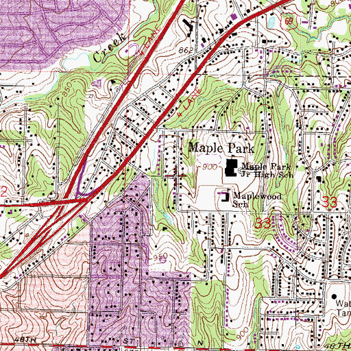 Topographic Map of Maple Park, MO