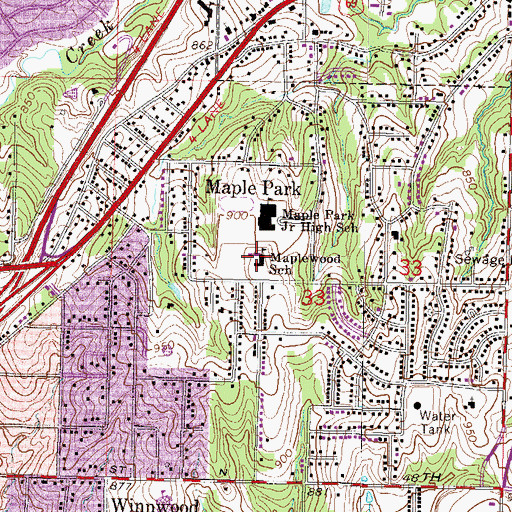 Topographic Map of Maplewood Elementary School, MO