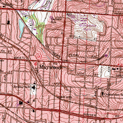 Topographic Map of Maywood, MO