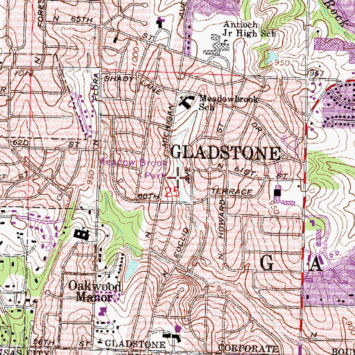Topographic Map of Meadow Brook Park, MO