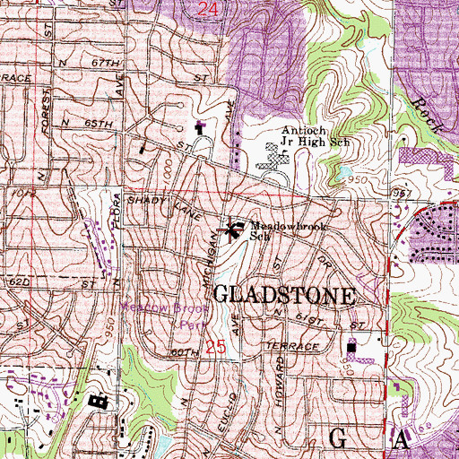 Topographic Map of Meadowbrook Elementary School, MO