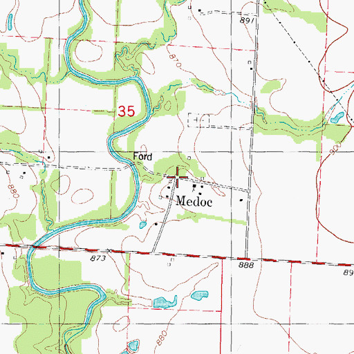 Topographic Map of Medoc, MO
