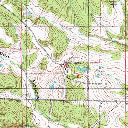 Topographic Map of Mill Creek Church, MO