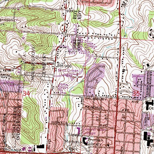 Topographic Map of Mill Creek Park, MO