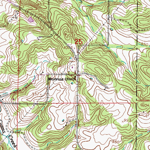 Topographic Map of Montrose Church, MO