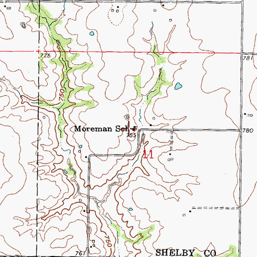Topographic Map of Moreman School, MO