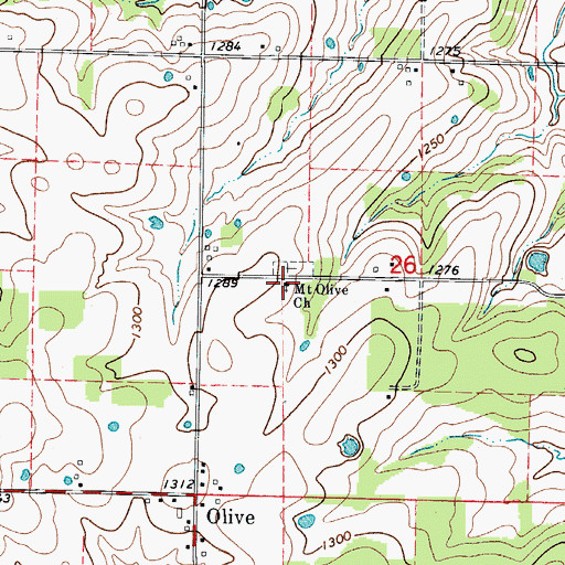 Topographic Map of Mount Olive Church, MO