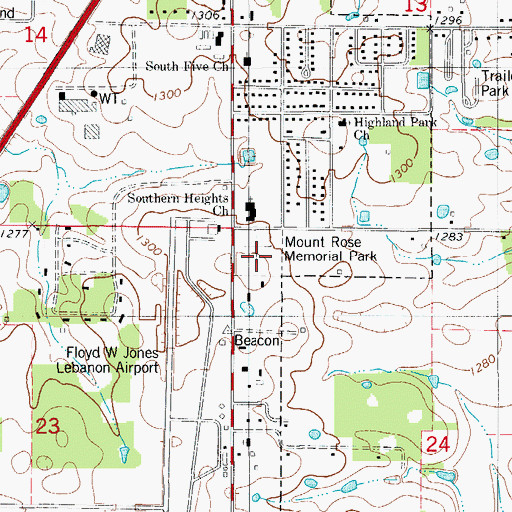 Topographic Map of Mount Rose Memorial Park, MO