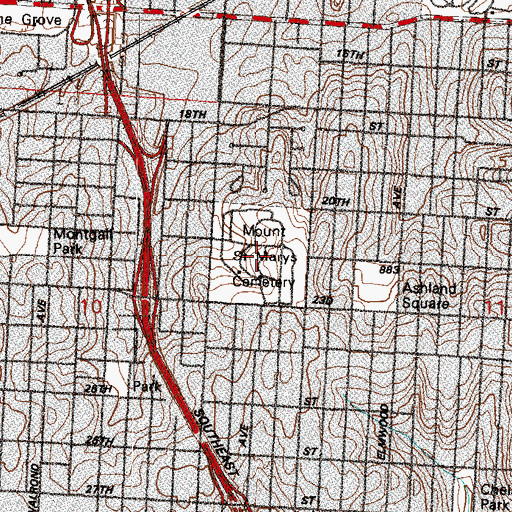 Topographic Map of Mount Saint Mary's Cemetery, MO