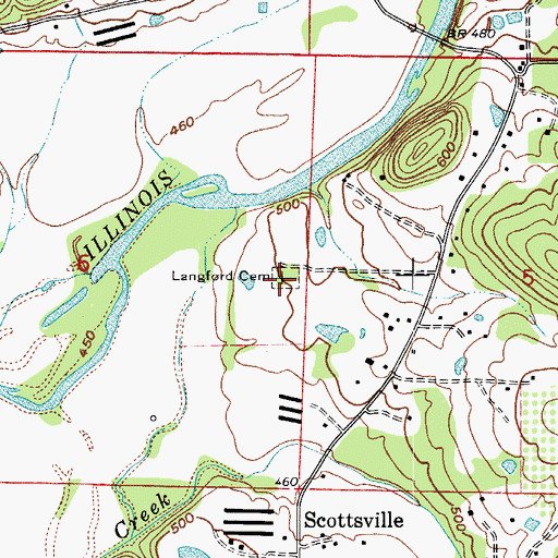 Topographic Map of Langford Cemetery, AR