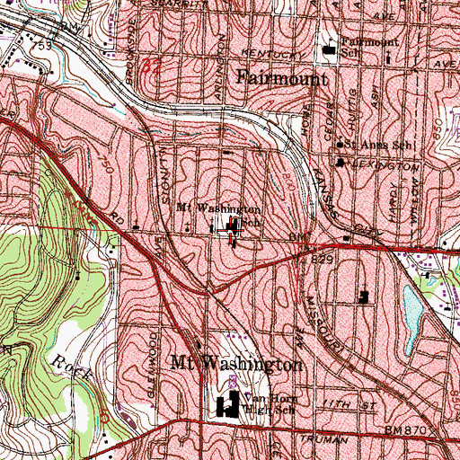 Topographic Map of Mount Washington Elementary School, MO