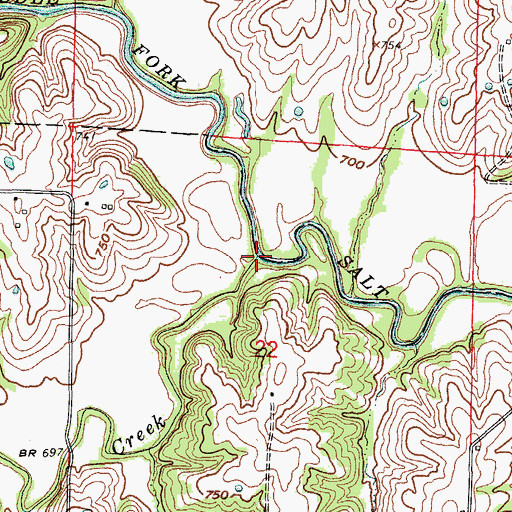 Topographic Map of Mud Creek, MO