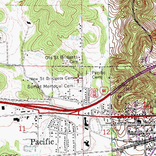 Topographic Map of New Saint Bridgets Cemetery, MO