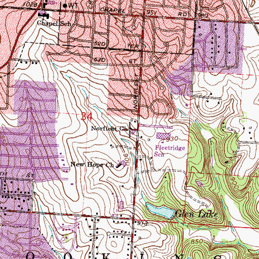Topographic Map of Norfleet Church, MO