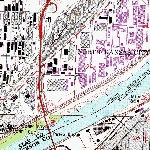 Topographic Map of North Kansas City, MO