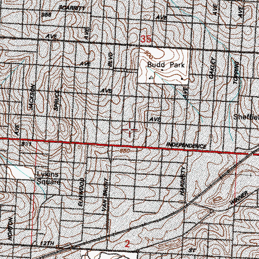 Topographic Map of Northeast Middle School (historical), MO
