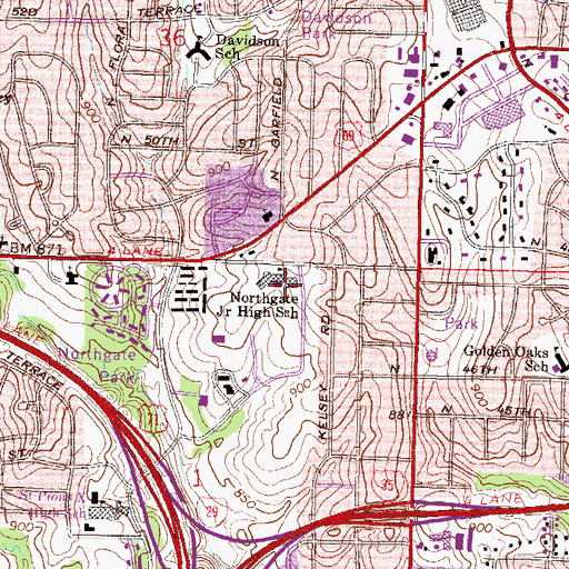 Topographic Map of Northgate Middle School, MO