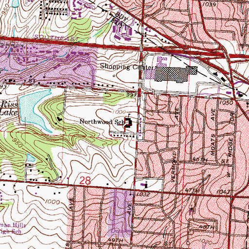 Topographic Map of Northwood School, MO