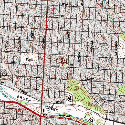 Topographic Map of Oak Park, MO