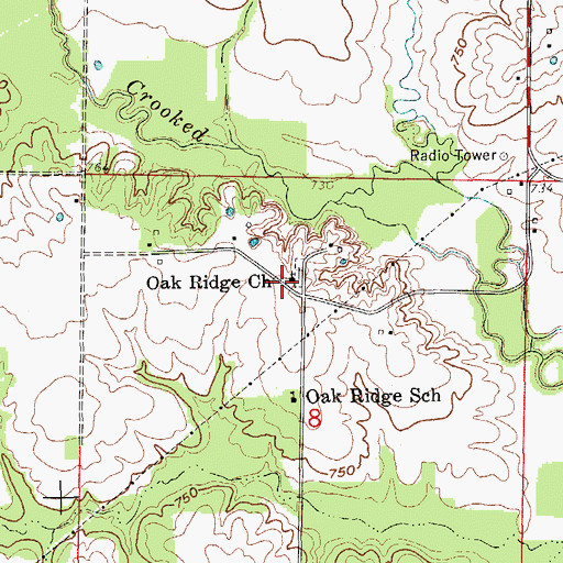 Topographic Map of Oak Ridge Church, MO