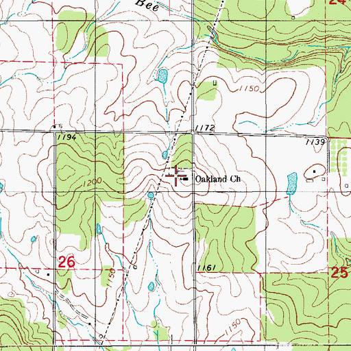 Topographic Map of Oakland Church, MO