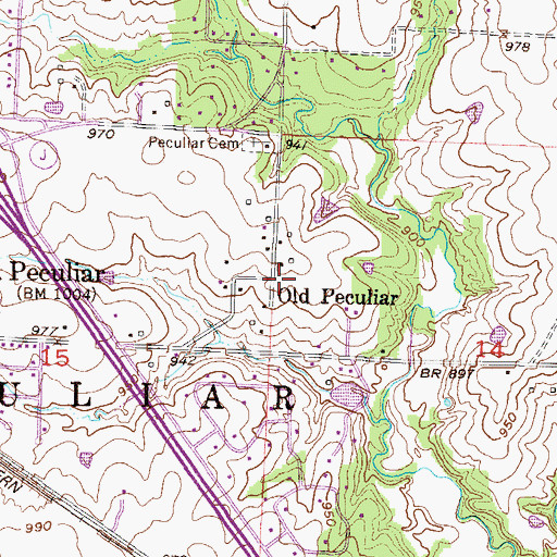Topographic Map of Old Peculiar, MO
