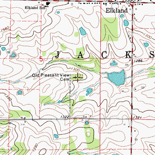Topographic Map of Old Pleasant View Cemetery, MO