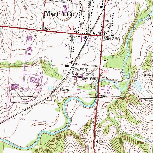 Topographic Map of Ozanam Boys Home, MO