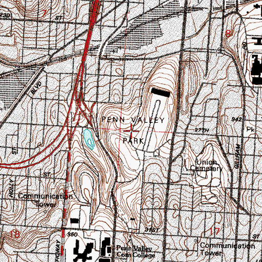 Topographic Map of Penn Valley Park, MO