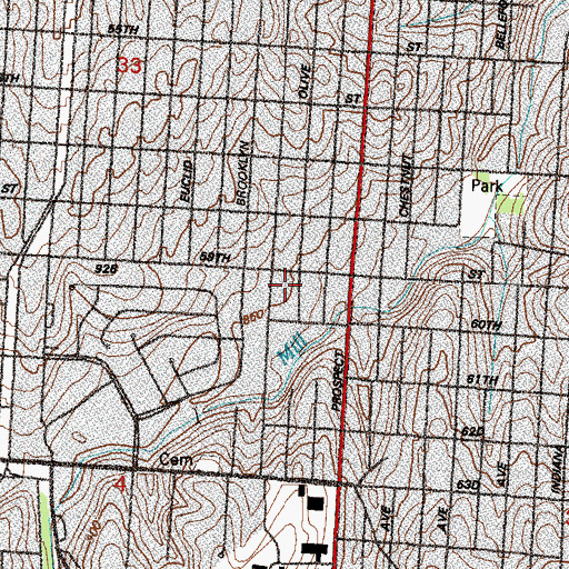 Topographic Map of Pershing School (historical), MO