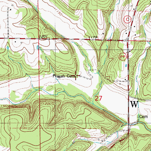Topographic Map of Pisgah Cemetery, MO