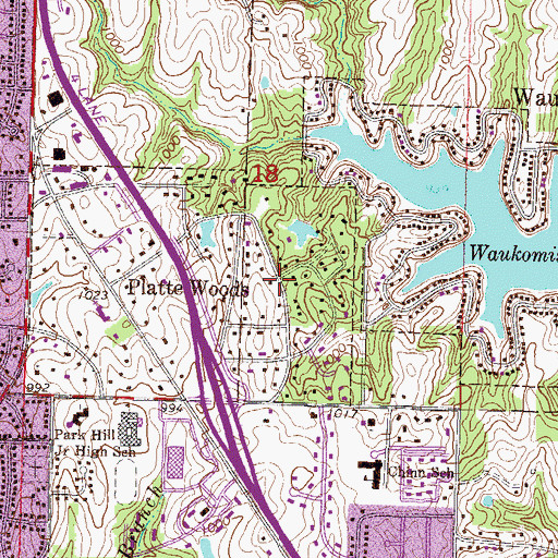 Topographic Map of Platte Woods, MO