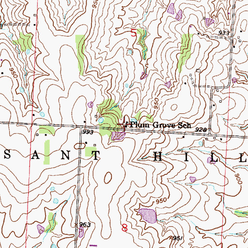 Topographic Map of Plum Grove School (historical), MO