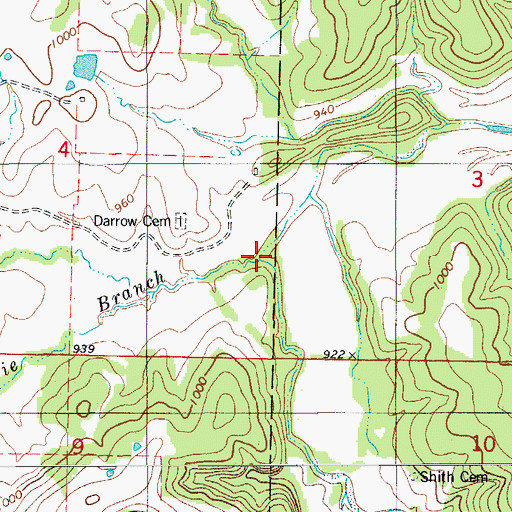 Topographic Map of Prairie Branch, MO