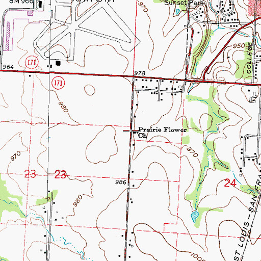Topographic Map of Prairie Flower Church, MO