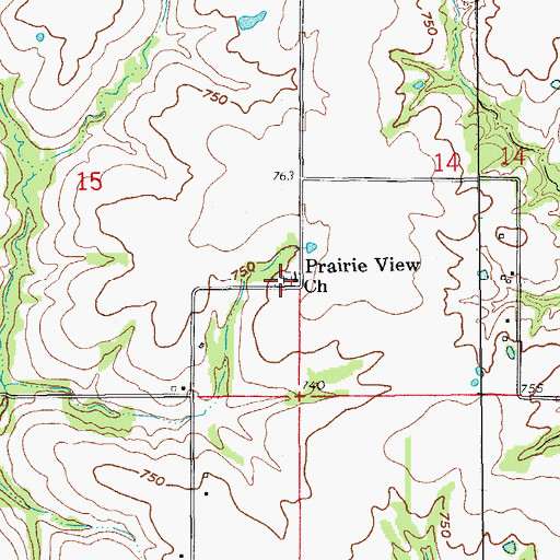 Topographic Map of Prairie View Church, MO
