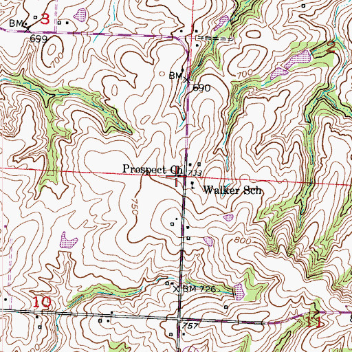 Topographic Map of Prospect Church, MO