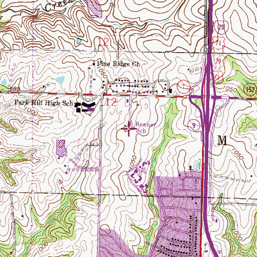 Topographic Map of Renner School, MO