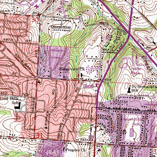 Topographic Map of Ridgeview Church, MO