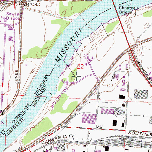 Topographic Map of Riverfront Park, MO