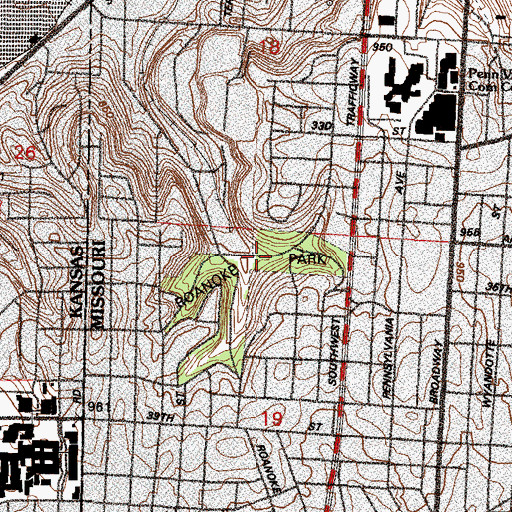Topographic Map of Roanoke Park, MO