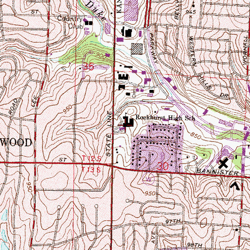 Topographic Map of Rockhurst High School, MO