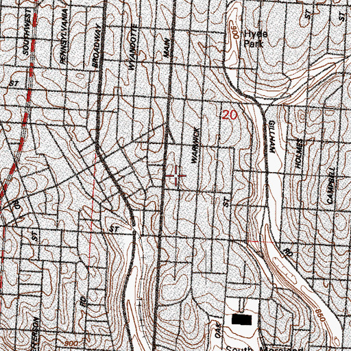 Topographic Map of Rollins School (historical), MO