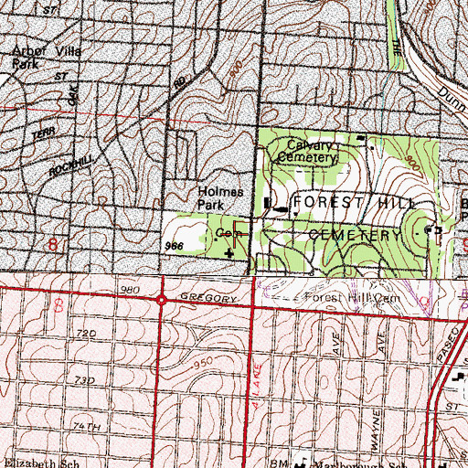 Topographic Map of Rose Hill Cemetery, MO