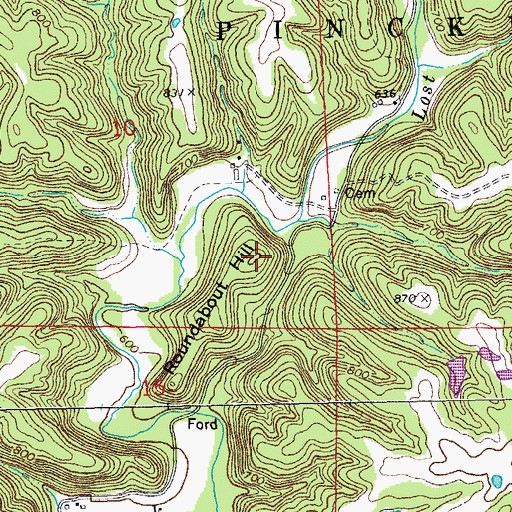 Topographic Map of Roundabout Hill, MO