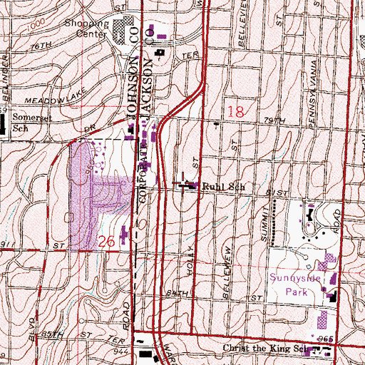Topographic Map of Ruhl School, MO