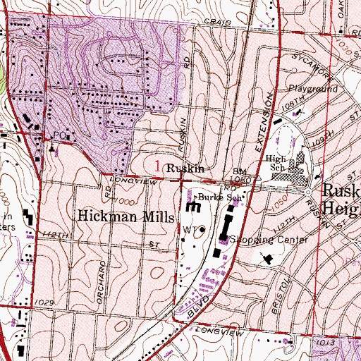 Topographic Map of Ruskin, MO
