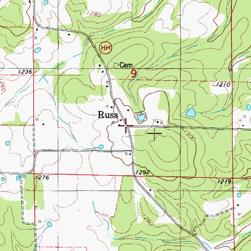 Topographic Map of Russ, MO