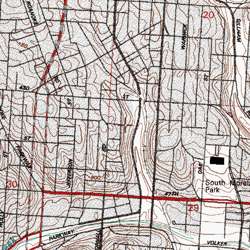 Topographic Map of Saint Luke's Hospital of Kansas City, MO