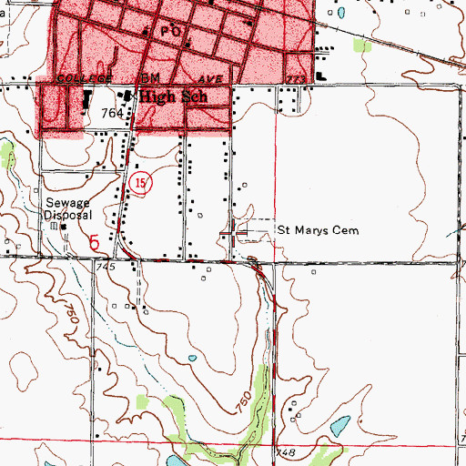 Topographic Map of Saint Marys Cemetery, MO